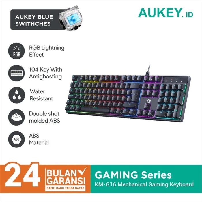 Keyboard Mechanical Aukey KM-G16 RGB Switch Blue - 500977
